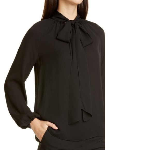Theory Tie Neck Silk Georgette Blouse - Picture 1 of 4